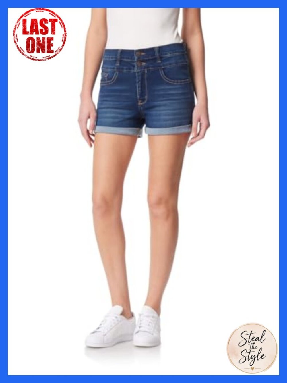 High-Rise Insta Soft Denim Shorts with Power Stretch, Double Button Closure,